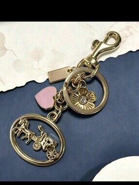 Horse & Carriage w/ Heart/ Flower Bag Charm/ Keychain NEW